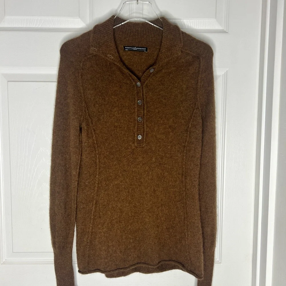 Peruvian Connection Brown Knit 100% Woolen Royal Alpaca Sweater XS